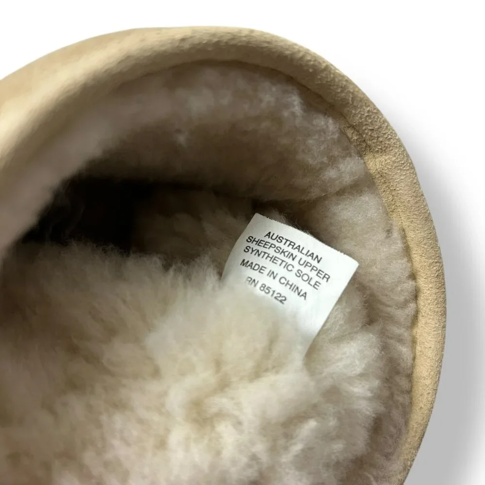 Qwaruba Genuine Sheepskin Mid Calf Boots Suede Outer Tan Brown (Ugg -like) Sz 8